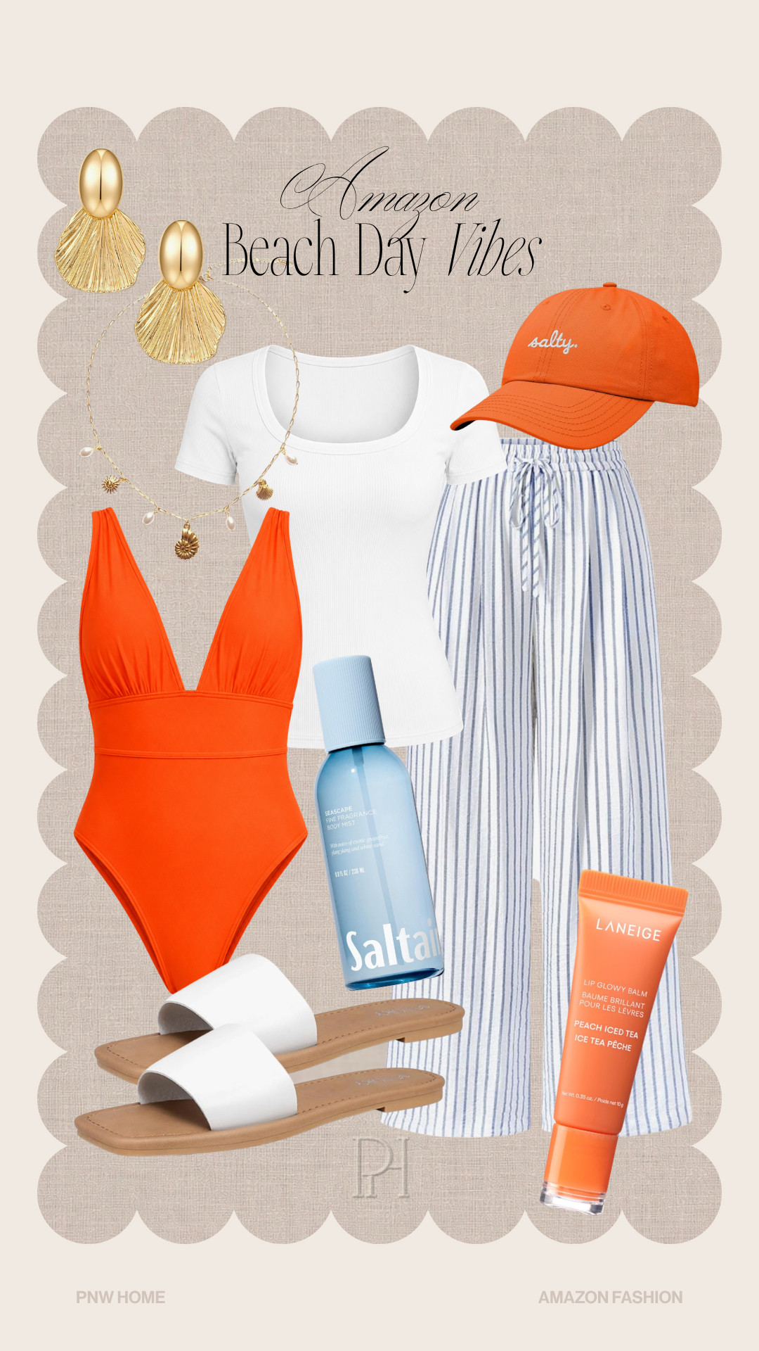 Finds for your next beach day from Amazon!

Beach day look, beach vibes, summer fashion, summer looks, summer outfit, summer style, vacation looks, vacation outfit, vacation style, resort wear, striped pants, linen pants, summer pants, blue pants, white pants, white tee, scoop neck tee, t-shirt, orange swimsuit, one piece swimsuit, swimwear, bathing suit, seashell necklace, seashell earrings, gold earrings, body spray, fragrance, lip balm, lip gloss, white sandals, summer shoes, summer footwear 

 #LTKootd #LTKSwim #LTKTravel