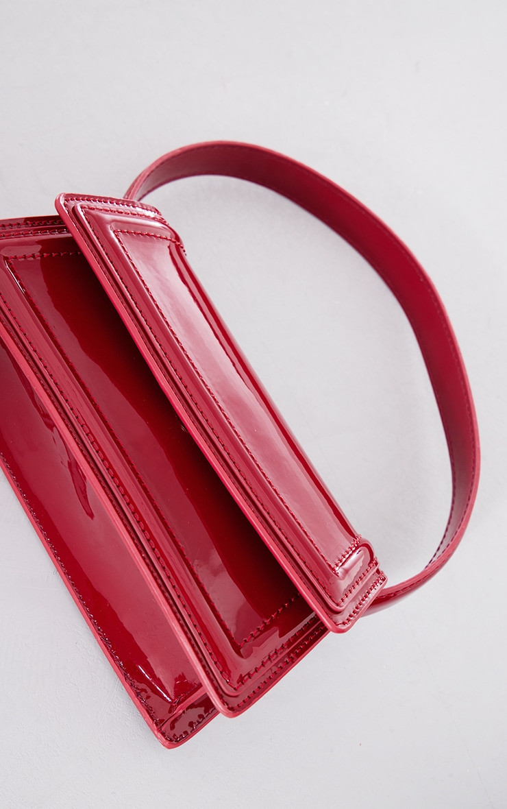 Red Patent Rectangular Handle Shoulder Bag | PrettyLittleThing UK