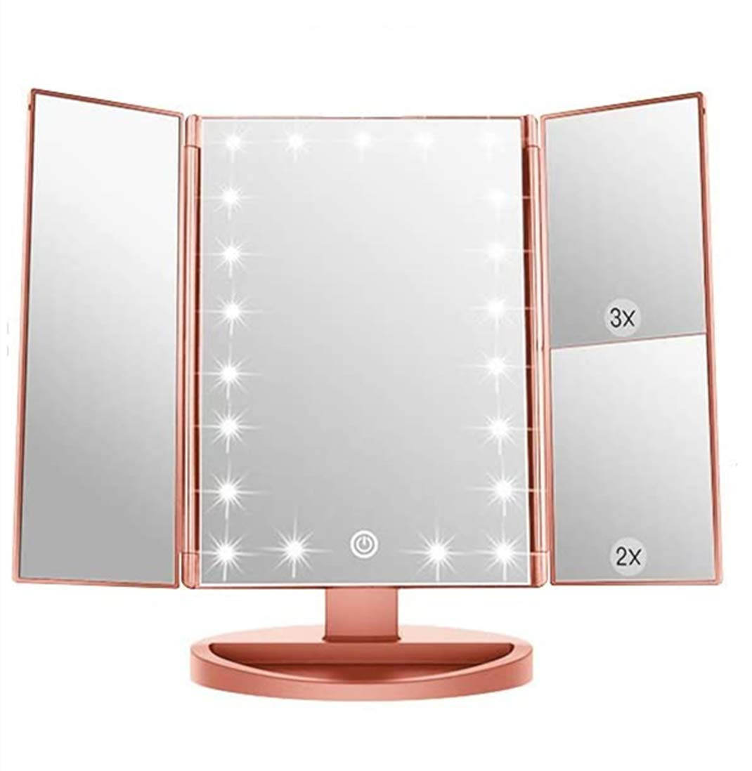 3 Folds Lighted Vanity Makeup Mirror,1X/2X/3X Magnification, 21 LED Light Bright Table Mirror wit... | Amazon (US)