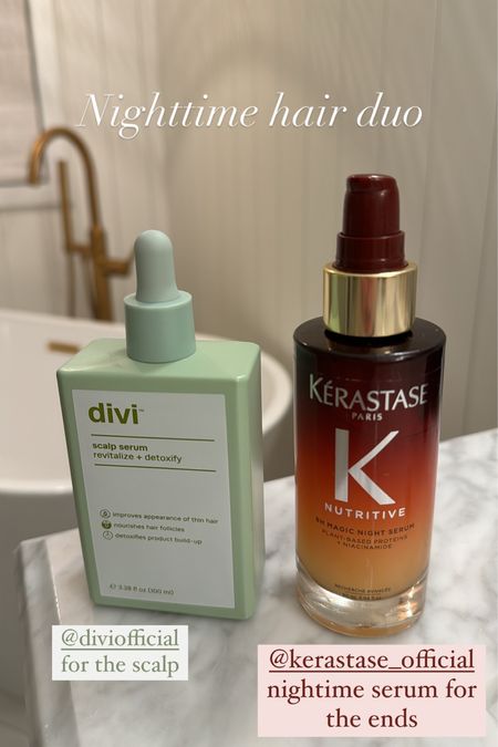 Nighttime hair care routine! I love the Divi serum for my scalp & hair growth and the Kerastase nighttime serum to help nourish your hair before bed! Also helps with pillow friction! Both of these will not leave my hair oily the next morning! 



#LTKstyletip #LTKbeauty