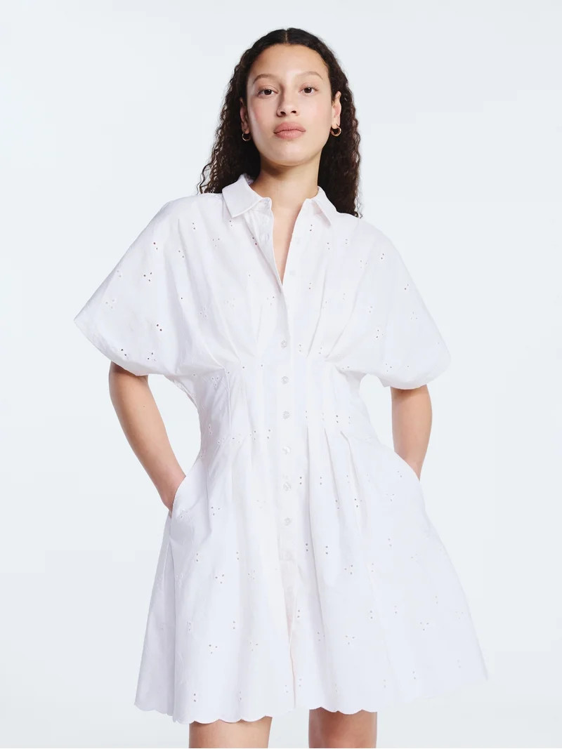 Free Assembly Women's and Women's Plus Cotton Eyelet Corset Mini Shirtdress, Sizes XS-4X | Walmart (US)