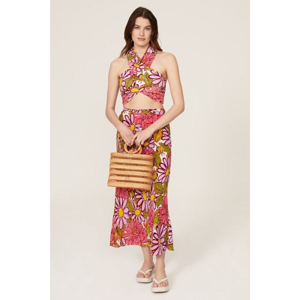 S/W/F Crossover Halter Top pink-green-print | Rent the Runway