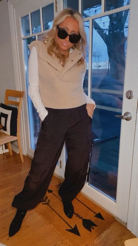 Needed to be a little more dressed up today so I took a fun cargo pant and styled them up… great henley top and vest for warmth and all the fun jewelry… the sparkle on my boot is a great added detail… on sale today too… work outfit, cargo pants, vest, Nordstrom, henley top 

#LTKworkwear #LTKfindsunder100 #LTKshoecrush