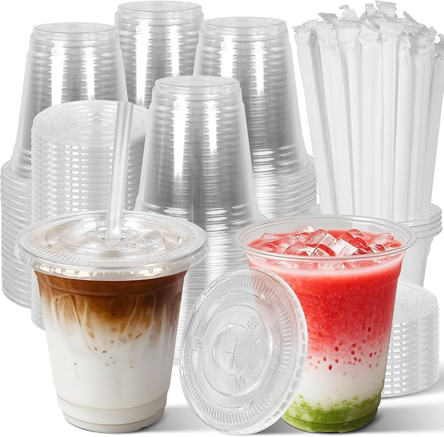 Charmount 50 Sets- 12 oz Clear Plastic Cups with Lids and Straws, Disposable To Go Cups for Cold ... | Amazon (US)