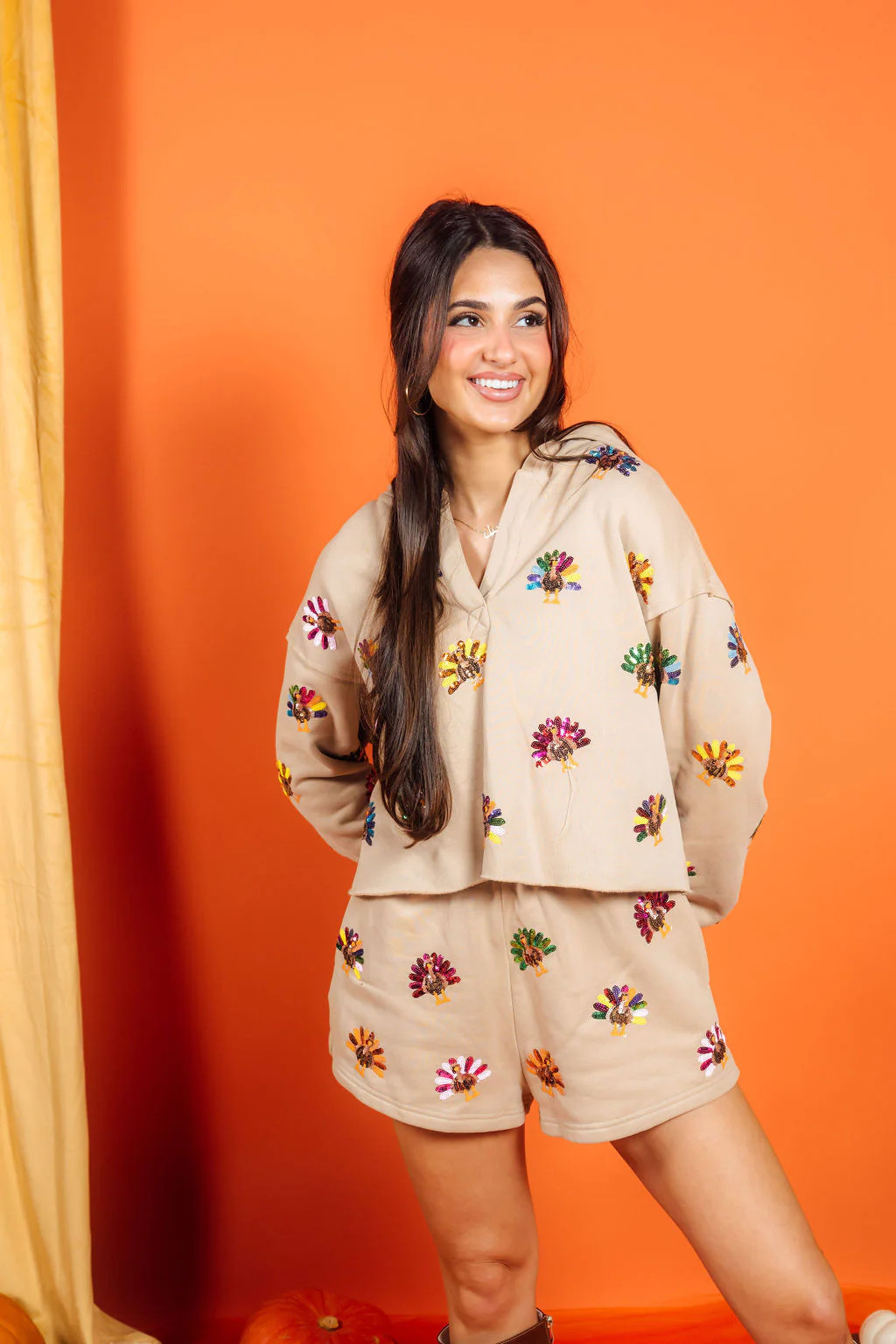 Tan Multi Turkey Hoody Sweatshirt | Queen of Sparkles