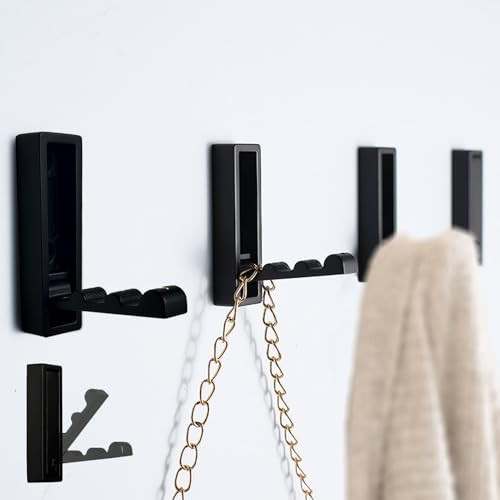 macikwon Foldable Black Wall Hooks 4 Pack,Heavy Duty Wall Hooks for Hanging Coats Towels Backpacks Bags Matte Black Towel Hooks in The Bathroom,Closet,Entryway,Pool and Kitchen. (Matte Black, 4) | Amazon (US)