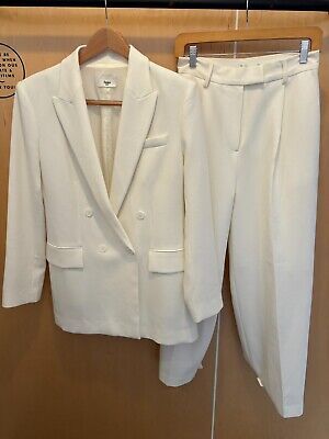 THE FRANKIE SHOP White Double Breasted Crepe Poly Oversized Blazer Pant Suit M/L  | eBay | eBay US