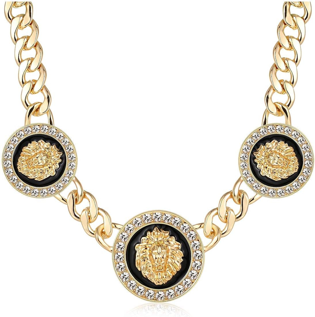 Women's Basketball Wives Style Gold Lion Heads Necklace Hip Hop Statement Chunky Chain Choker Nec... | Amazon (US)