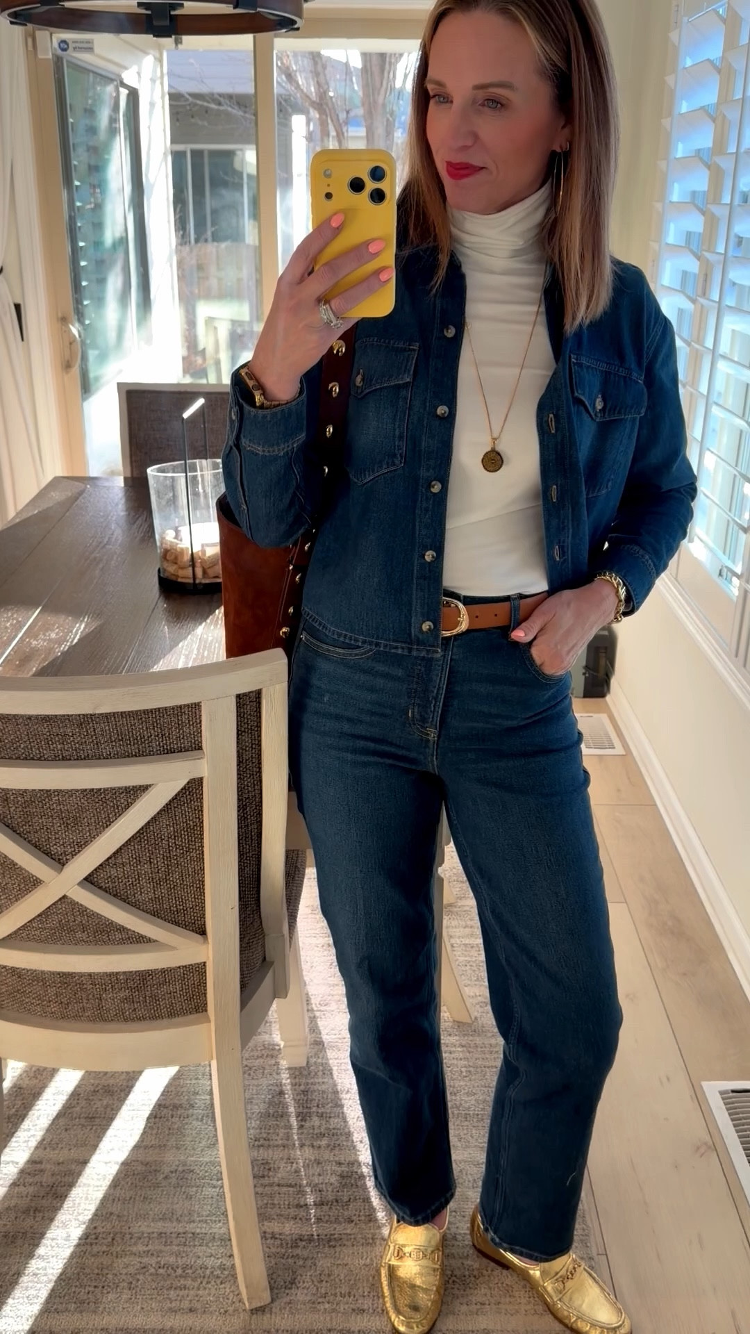 Love a denim on denim look. Wearing my true size. Jeans come in talls!

#LTKootd #LTKTall #LTKOver40