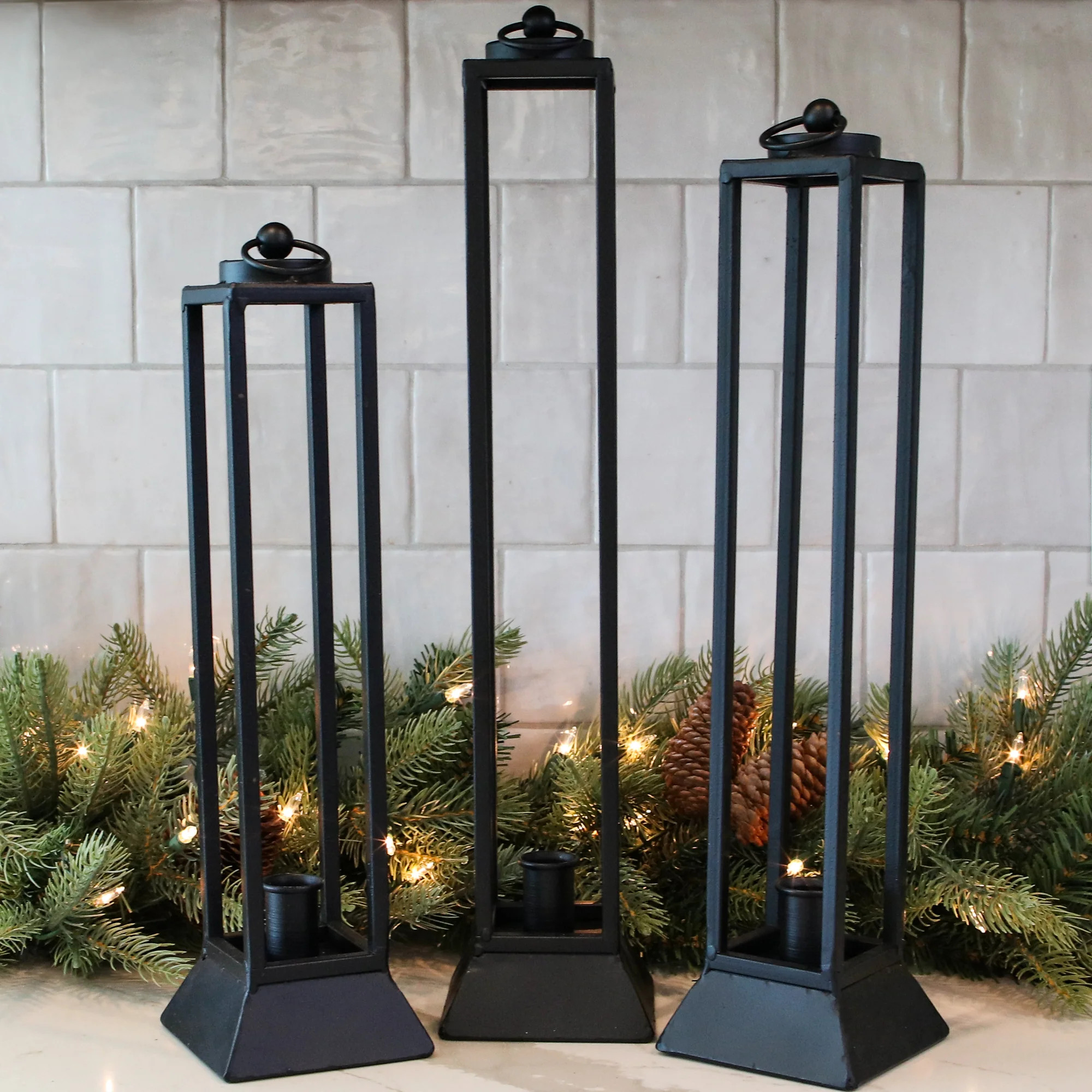 Set of 3 Black Iron Lanterns | Interior Delights