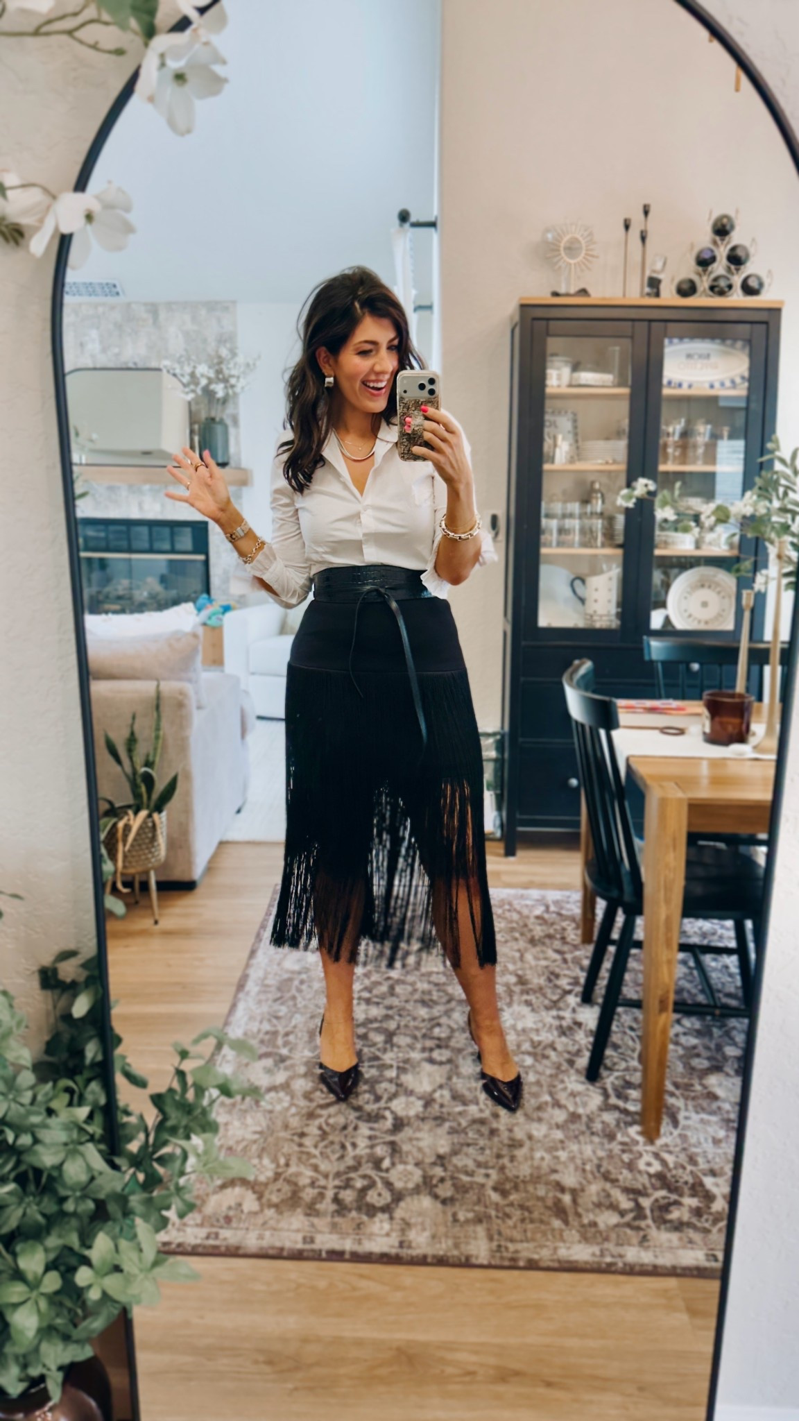 Work outfit of the day
Blouse- medium
Belt-medium
Fringe Skirt-sized up to a 12 

#LTKWorkwear #LTKMidsize #LTKTall