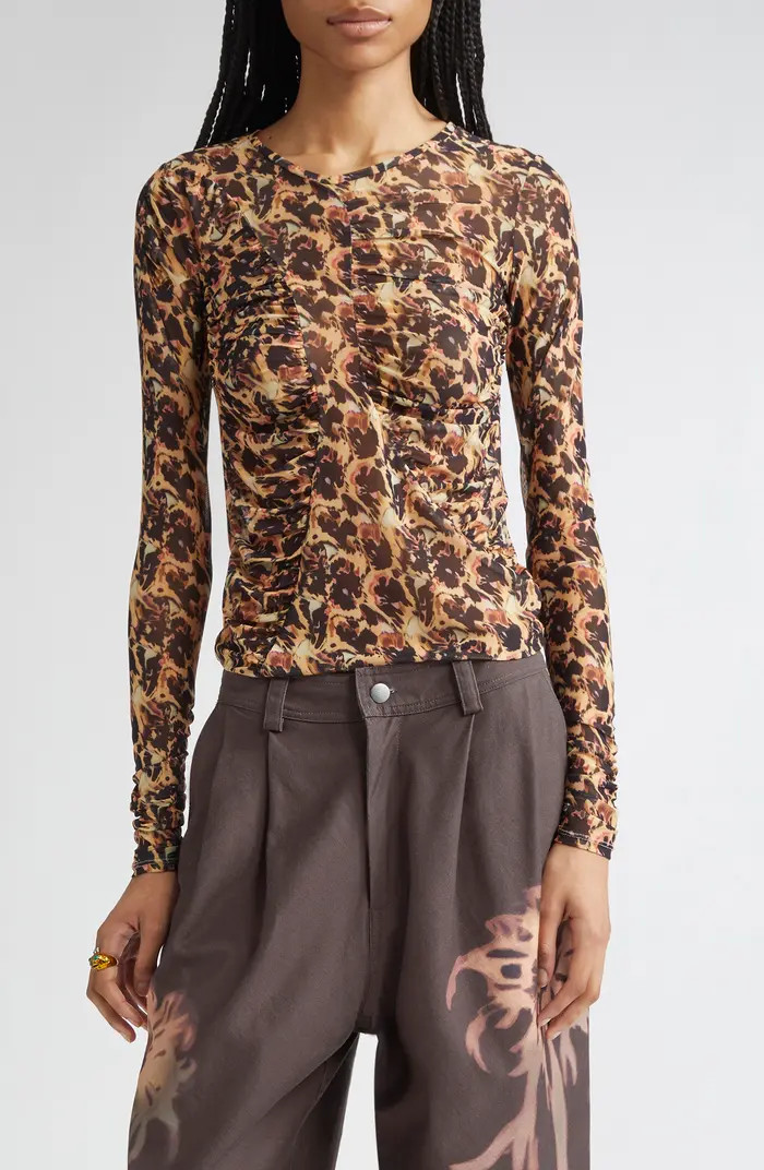 Collina Strada Serpentine Leopard Floral Long Sleeve Mesh Top | Nordstrom | Nordstrom