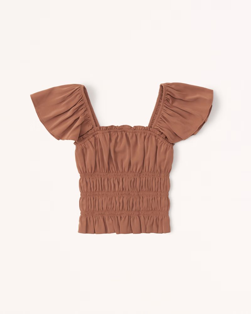 Women's Flutter Sleeve Smocked Top | Women's Clearance | Abercrombie.com | Abercrombie & Fitch (US)