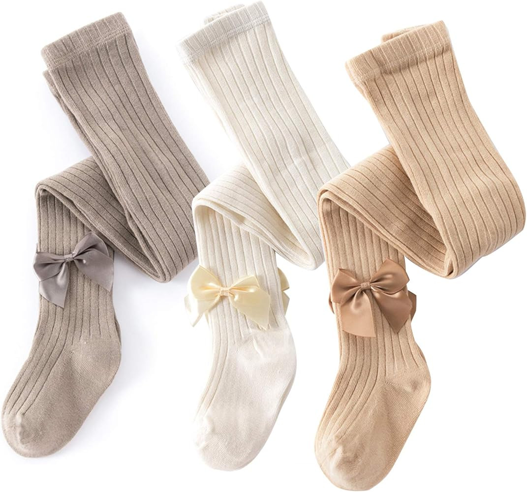 ACTLATI 2-8T Girls Tights Toddler Knit Cotton Leggings 3 Pairs of Baby Girl Stockings Girls Winte... | Amazon (US)