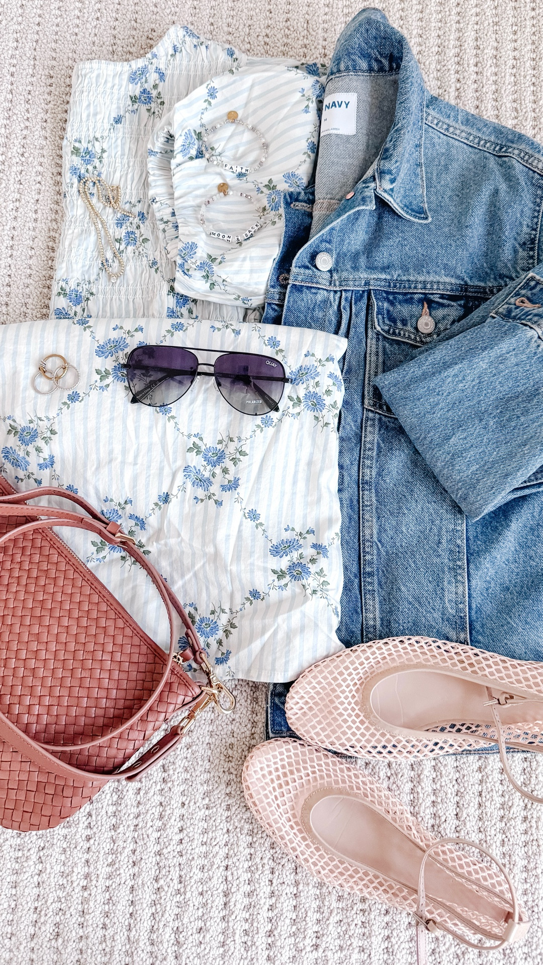 This easy spring outfit idea features a light wash denim jacket paired with a feminine floral dress, neutral mesh flats, and a woven crossbody bag for a soft and effortless everyday look. Perfect for casual days, this affordable spring outfit combines comfort with polished style using versatile pieces you can mix and match all season long. Follow me on LTK for daily fashion, home decor, and Amazon finds.

#LTKootd #LTKSaleAlert #LTKPetite