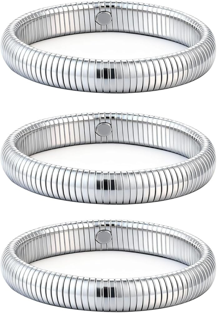 Gold Bangles for Women Set of 3 Chunky Stretch Bangles Bracelets 24K Gold Plated Stainless Steel ... | Amazon (US)