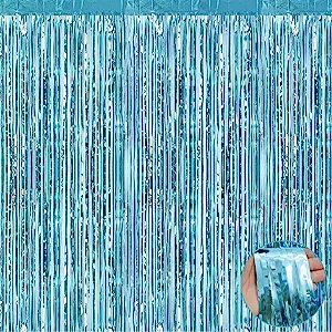Amazon.com: 4 Pack Light Blue Foil Fringe Curtain Backdrop, 3.3Ft x 9.8Ft Metallic Tinsel Foil Fr... | Amazon (US)