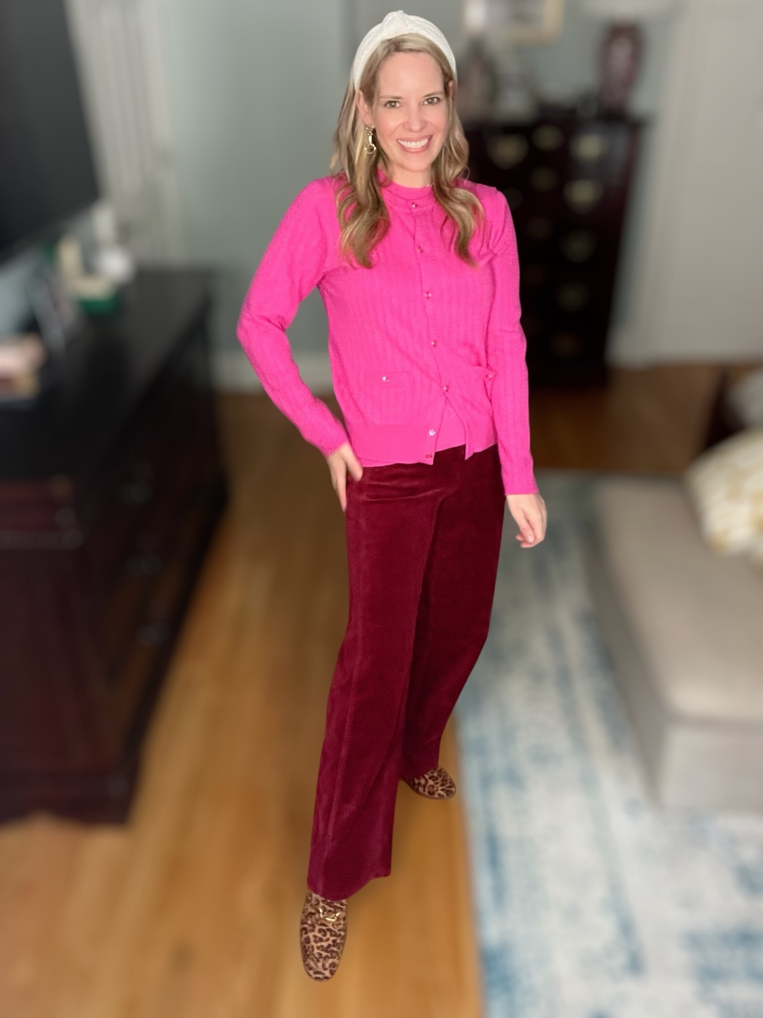 💖✨ Bright + bold fall style! I paired this hot pink button-front cardigan with rich burgundy corduroy pants for a statement-making combo that’s still totally wearable. The jewel-tone mix feels cozy but elevated — perfect for work, dinner, or a holiday event.

For accessories, I added my ivory knotted headband for a feminine touch, gold horse bit earrings + chain necklace for polish, and leopard loafers to bring in a fun fall print. 🐆 This Walmart look is budget-friendly but styled to look luxe.

🛍️ Linking everything + my layered jewelry stack in my shop!

⸻


Walmart fall outfit, Walmart fashion finds, pink cardigan outfit, burgundy corduroy pants outfit, bold fall outfit ideas, Walmart fall fashion 2025, leopard loafers outfit, holiday outfit on a budget, colorful fall outfit inspiration, affordable chic outfit Walmart


#LTKFindsUnder50 #LTKFindsUnder100 #LTKOver40