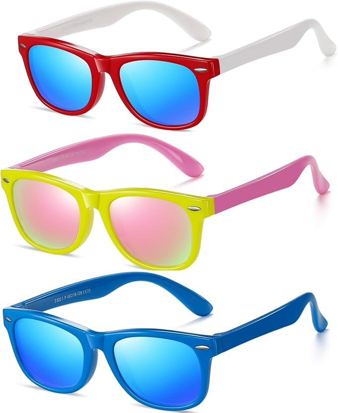 DYLB Kids Polarized Sunglasses for girls boys 3 Pack, Flexible TPEE Rubber Frame for Children Age... | Amazon (US)