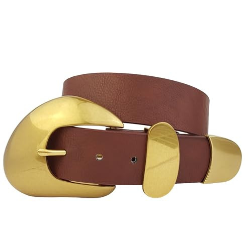 Axesoria Western-Inspired Vintage Gold Statement Buckle Belt Brown L | Amazon (US)