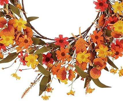Fall Floral Wreath,Autumn Wreath for Front Door Orange Yellow Red Daisy Flower Wreath Artificial ... | Amazon (US)