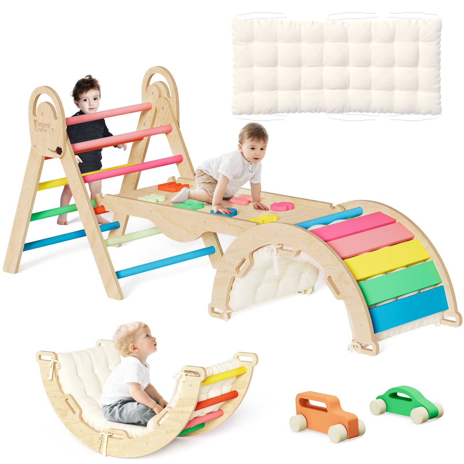 Pikler Triangle Set with Cushion, Montessori Climbing Set, Indoor Climb Toys, Indoor Playground J... | Amazon (US)