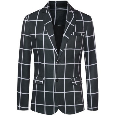 Lars Amadeus Men's Notch Lapel Two Button Contrasting Color Plaid Sports Coat Black Small | Target