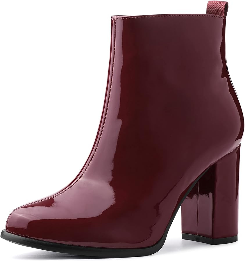 Allegra K Women's Round Toe Zipper Chunky Heels Ankle Boots | Amazon (US)