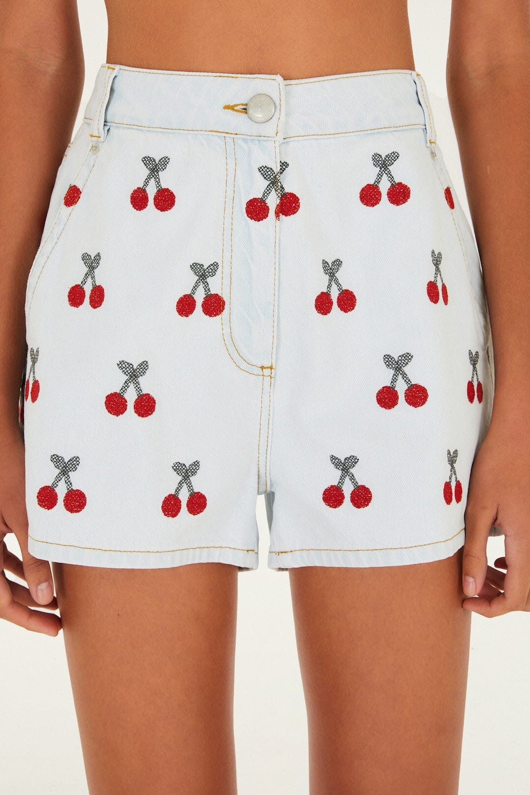 Embroidered Cherry Denim Shorts | FARM Rio | FarmRio (US)