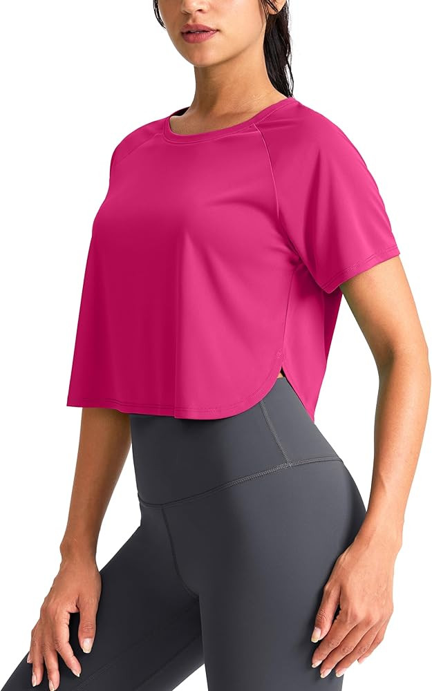 SANTINY Workout Crop Tops for Women Short Sleeve Athletic Shirts Cropped T-Shirt Yoga Gym Tops wi... | Amazon (US)