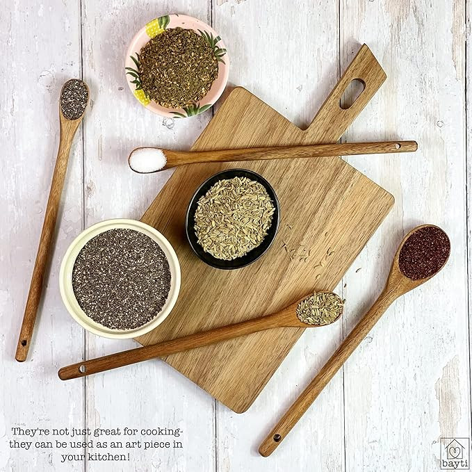 Bayti Long Handle Acacia Wooden Measuring Spoons, 100% Natural Food Grade Acacia Wood set of 4 sp... | Amazon (US)