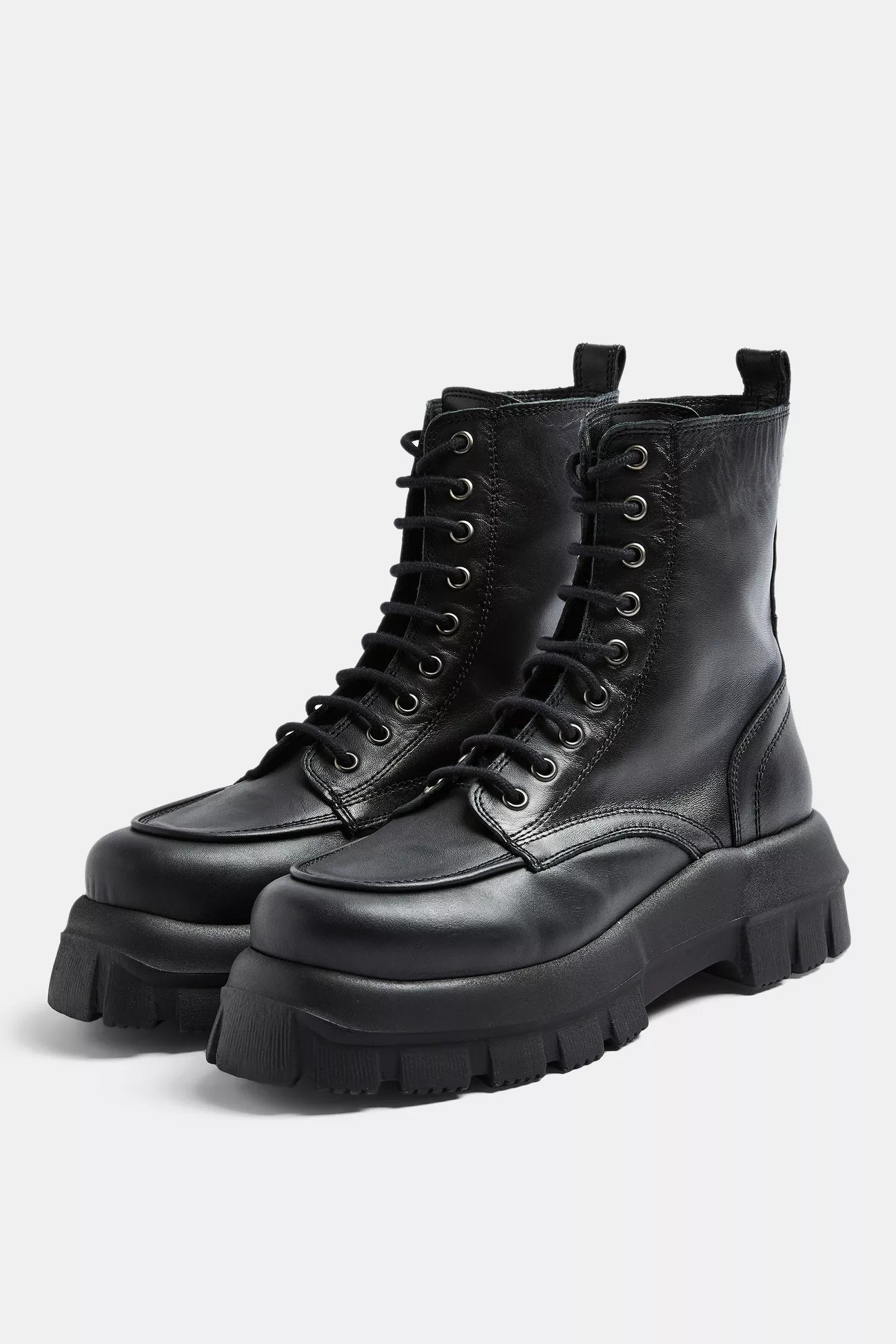 AVA Black Leather Chunky Lace Up Boots | Topshop UK