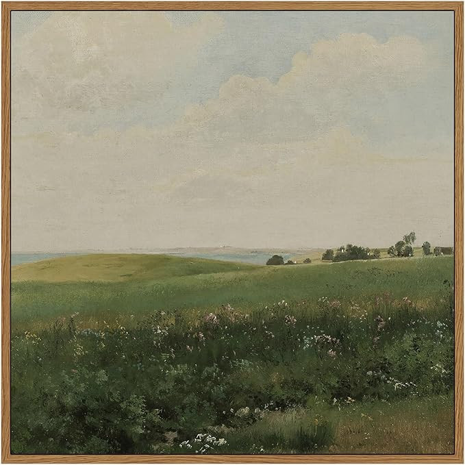 InSimSea Square Framed Canvas Wall Art, Farmhouse Decor Vintage Vast Grassland Painting Prints, D... | Amazon (US)