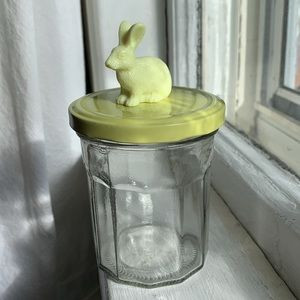 🐇Easter calling! Cutest Yellow Greenish Bunny Topped glass jar EUC | Poshmark