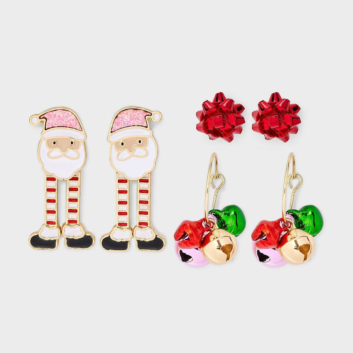 Christmas Santa Bow and Bell Earring Set 3pc - Gold/Red | Target
