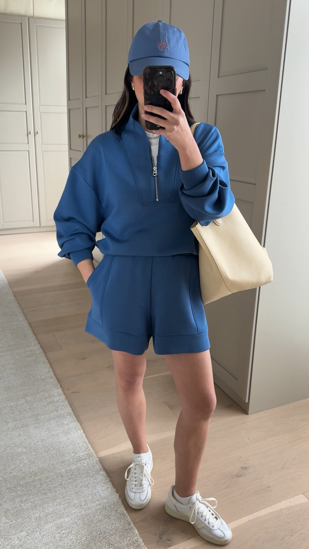 The perfect spring set from @Varley. The Davidson Sweat pullover is so soft, sized up to a small. The Atrium shorts are the perfect length, stretchy and butter soft, wearing an xs. This blue color is stunning, perfect for spring. #InVarley #Ad

#LTKPetite
