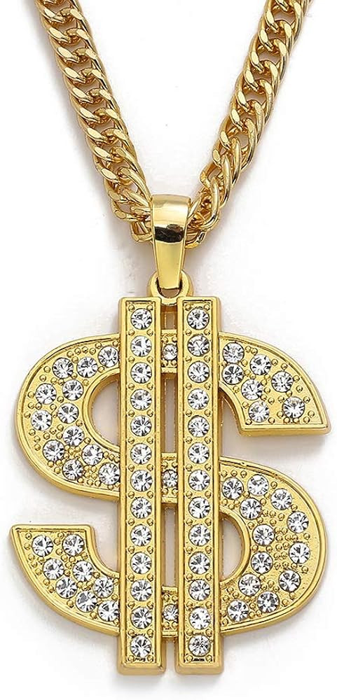 Gold Chain with Dollar Sign Big Money Necklaces for Men Women,Stainless Steel Iced Out Rhinestone... | Amazon (US)