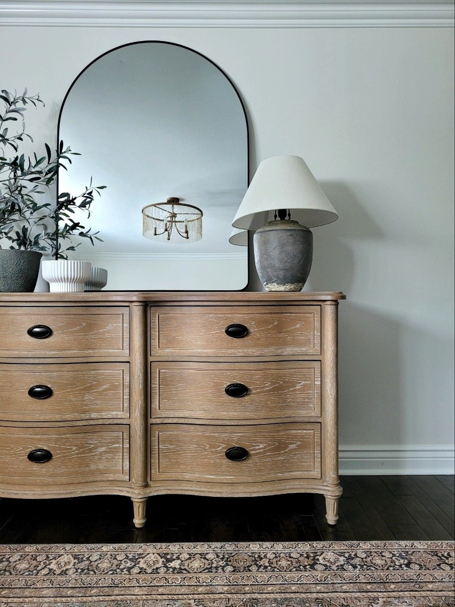 Primary bedroom inspo - the absolute best vintage inspired dresser that gives RH vibes for a fraction of the price! Coordinating nightstands available too! Arch mirror,  dresser mirror,  bedroom mirror,  bedroom styling

#LTKHome