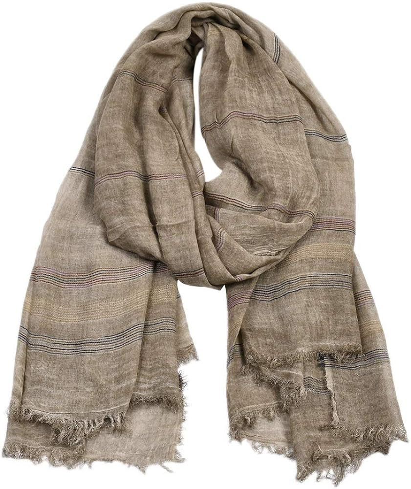 Unisex Striped Soft Scarf Cotton Linen Lightweight Large Scarves 75 x 35 inches | Amazon (US)