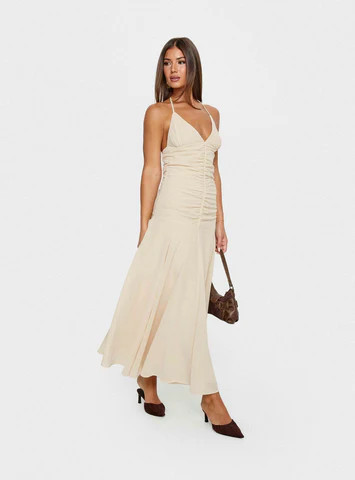 Carlisla Ruched Halter Maxi Dress Yellow | Princess Polly US