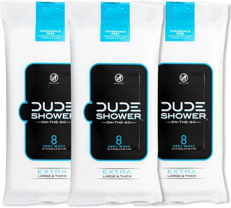 DUDE Wipes - On-The-Go Shower Wipes - 3 Pack, 24 Wipes - Unscented Extra-Large Wipes - Vitamin E ... | Amazon (US)