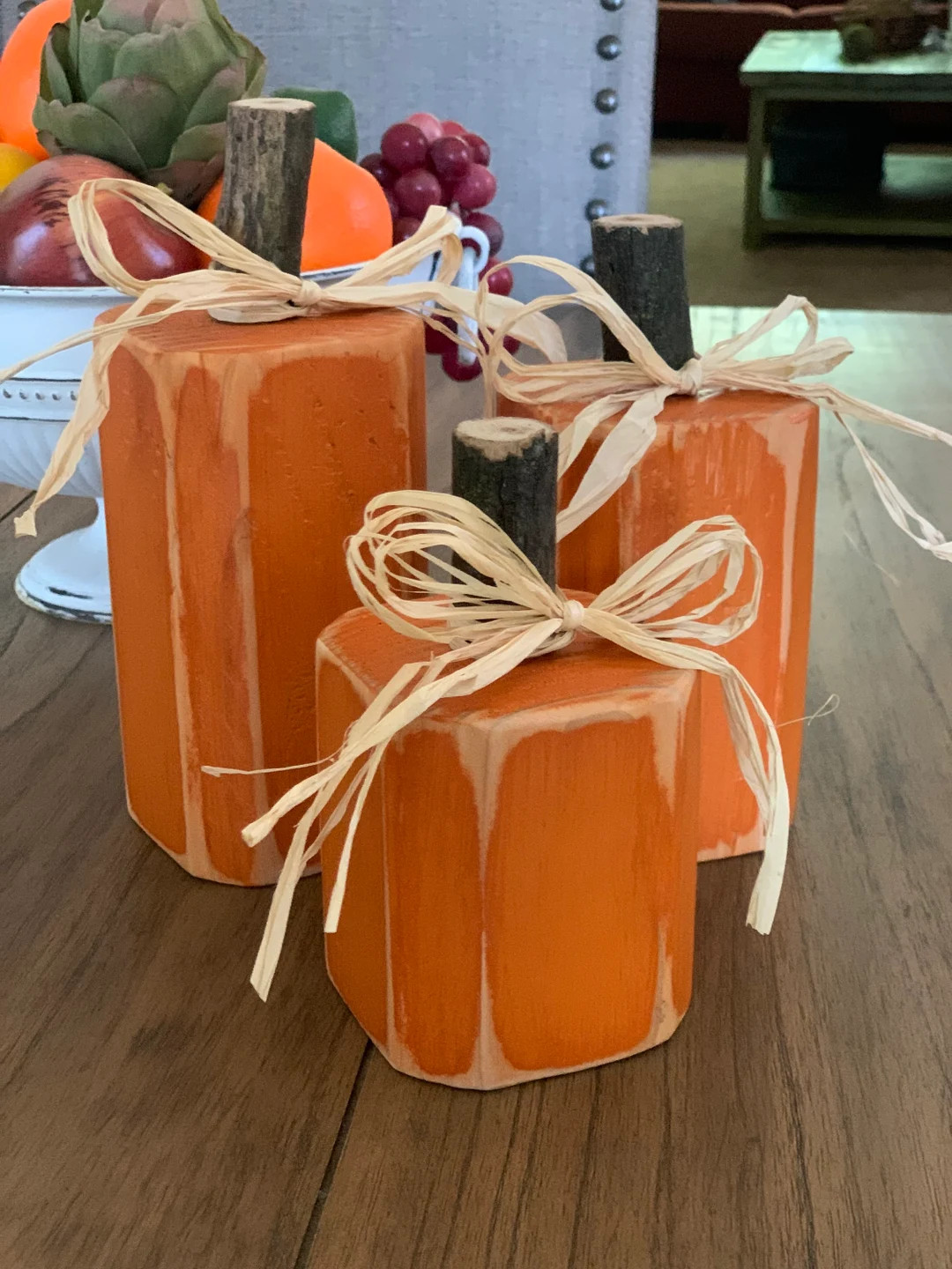 Farmhouse Fall Decor Three Piece Pumpkin Set, Wood Pumpkins, Rustic Pumpkins, Rustic Fall, Rustic... | Etsy (US)