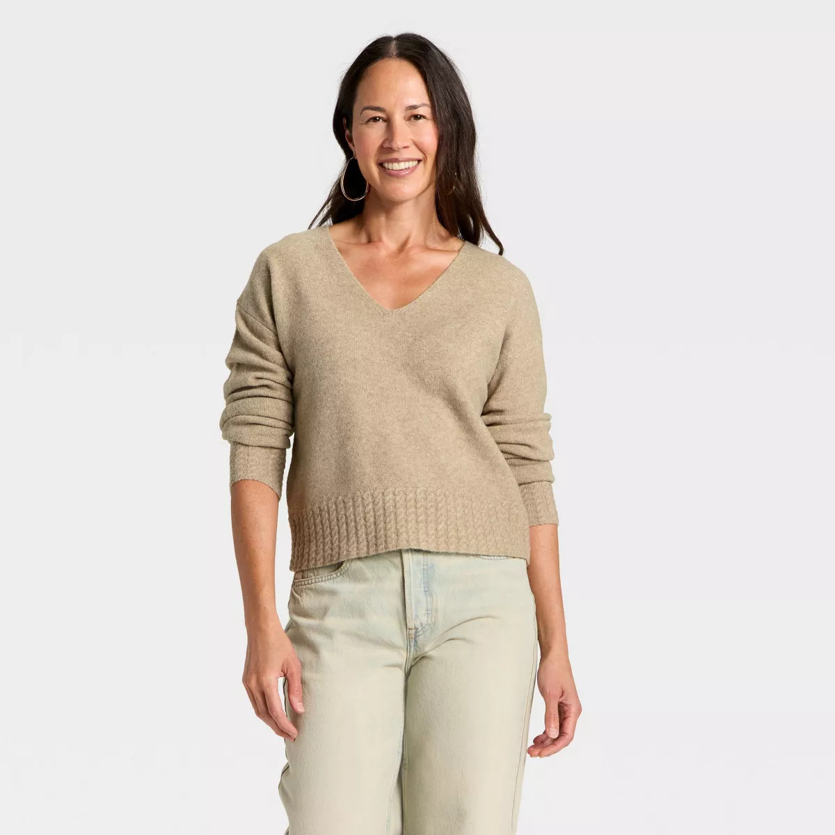 Women's Cable Trim V-Neck Pullover Sweater - Universal Thread™ | Target