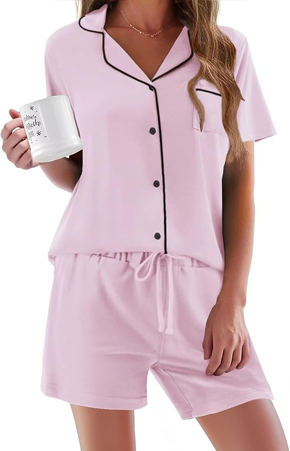Ekouaer Pajamas Set for Women Short Sleeve Sleepwear Button Down Pjs Soft 2 Piece Lounge Sets XS-... | Amazon (US)