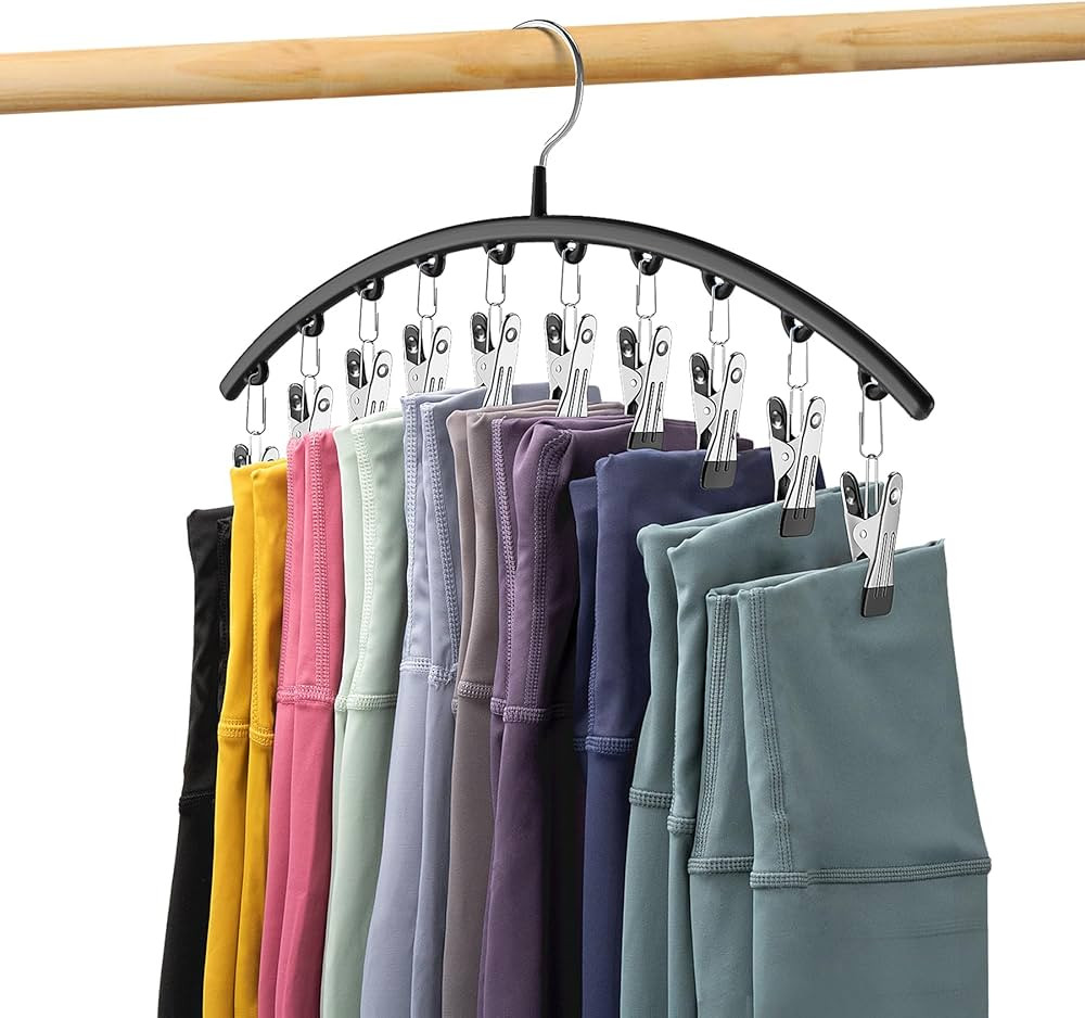 Legging Organizer for Closet, Metal Yoga Pants Hangers 1 Pack w/10 Clips Holds 10 Leggings, Space... | Amazon (US)
