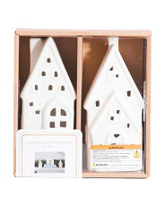 2pk Warm Lit Led Porcelain Houses | TJ Maxx