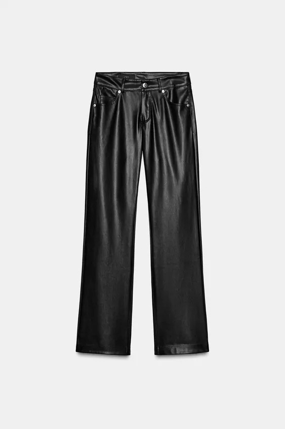 FAUX LEATHER LOW-RISE TROUSERS | Zara UK
