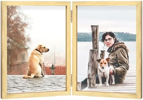 4x6 Double Picture Frame Wooden Hinged Photo Frame Definition Glass Stand Vertically on Desktop o... | Amazon (US)