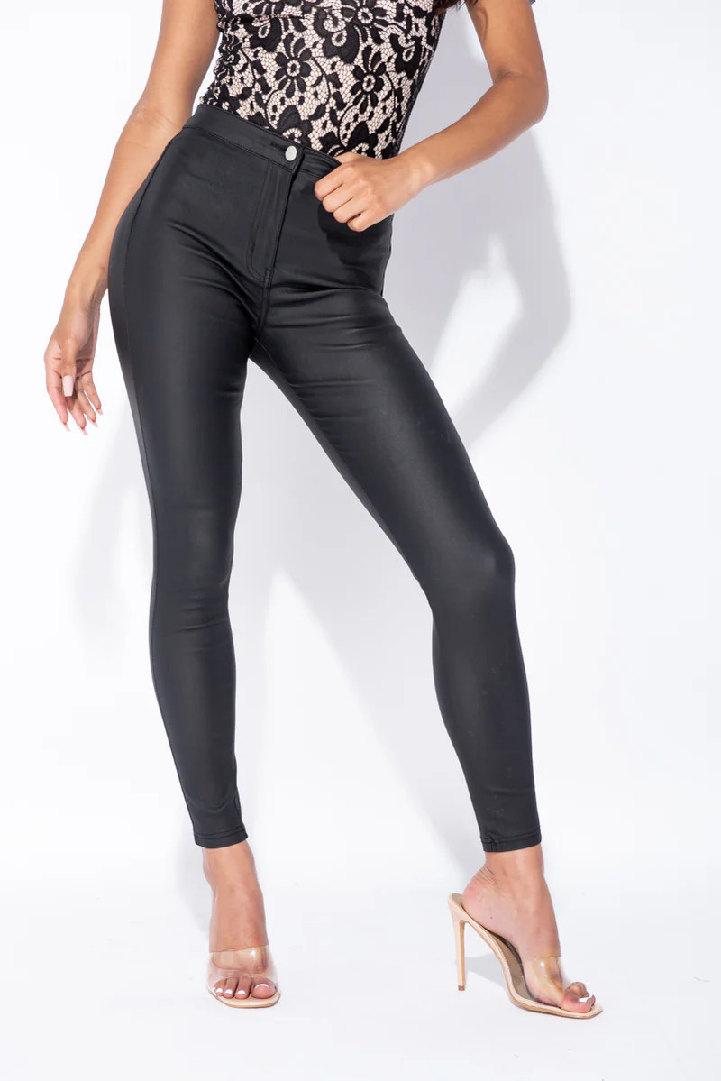 Black Coated High Waist Jeggings | Parisian Fashion