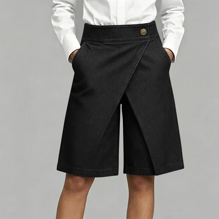 ClodeEU Women's High Waisted Wrap Front Culottes, Button Wide Leg Cropped Pants with Pockets, Sum... | Walmart (US)